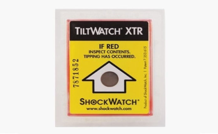 Tiltwatch XTR sensor used to indicate if merchandise was tipped during transport